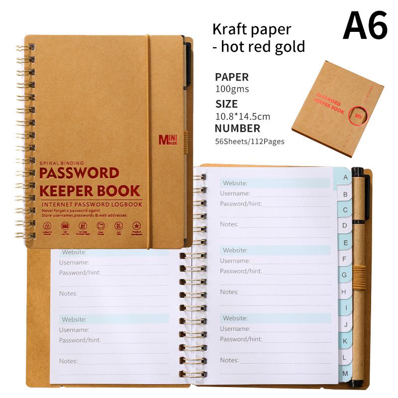 A6 Password Coil Notebook with Custom Letter Tabs & Logo for Business Meetings