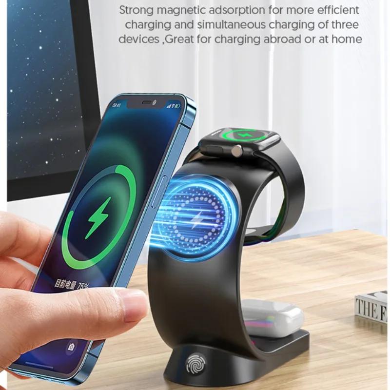15W 4 in 1 RGB Light Magnetic Wireless Charger Stand For iPhone 15 14 13 12 Airpod Apple iWatch 8 7 6 Fast Charging Dock Station