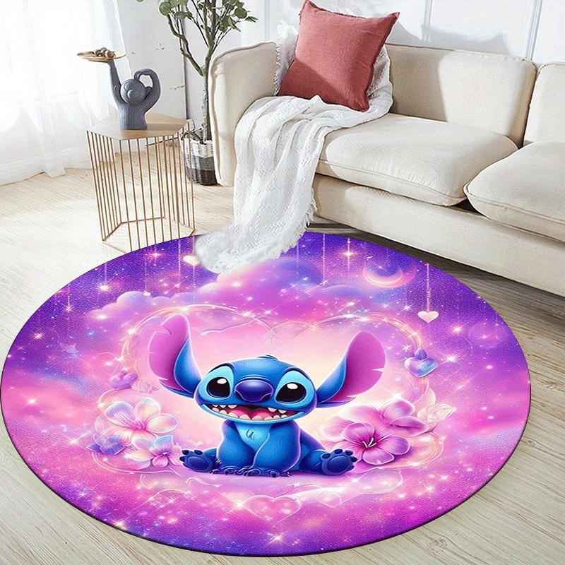 1pc Flowers and Stitch Round Area Rug,Non Slip,Machine Washable Polyester Carpet for Living Room,Bedroom Decor