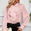 Spring Fashion Ruffled Turn Down Collar White Shirt for Women Elegant Slim Fit Casual Loose Women's Blouses Tops Solid Simple Office Lady Shirts 26476