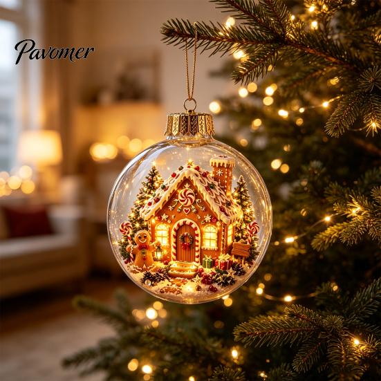 Year Round Home Accent Lighted Clear Christmas Ball Ornaments, Cute Santa Claus/Tree/Snowman/Angel Figure Inside Acrylic Hanging Decor The Xmas