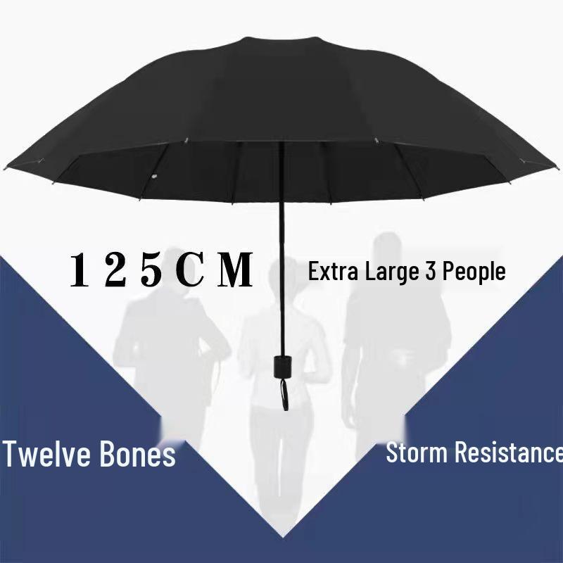 Dual-Use Extra Large Folding Umbrella - 12 Ribs for Sun and Rain Protection