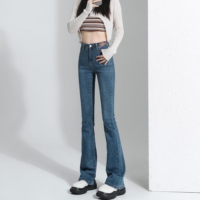 

Women s High-Waisted Slim-Fit Fleece-Lined Micro-Flare Jeans for Autumn and Winter XL