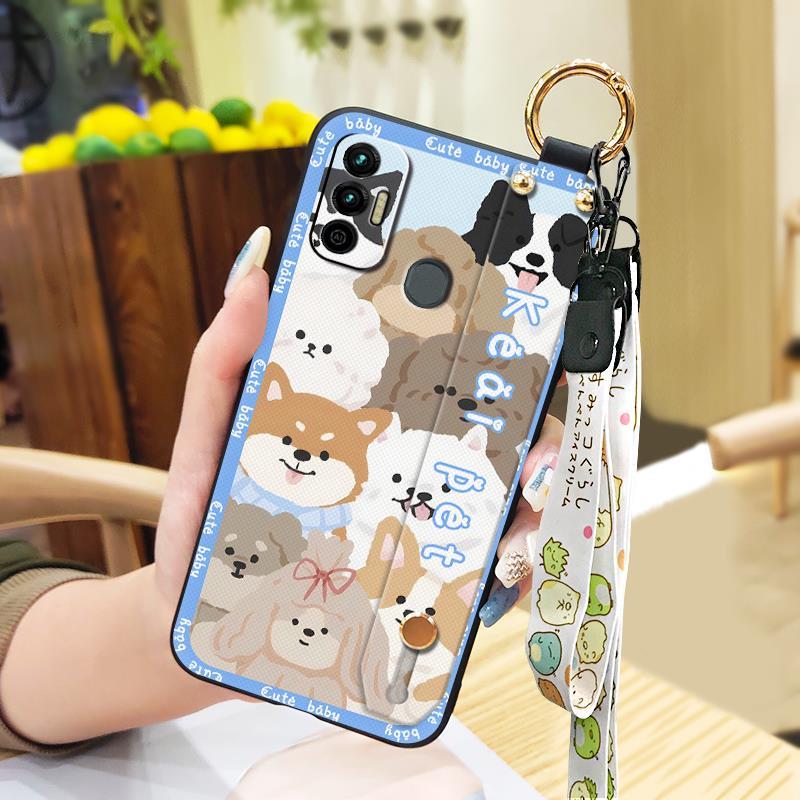 Silicone Anti-knock Phone Case For Tecno Spark 7/Spark7T Anti-dust Wrist Strap Cartoon Phone Holder Fashion Design Ring