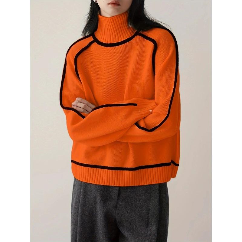 YYFS Women's Fashion Casual Fall Winter Stripe Print Long Sleeve High Neck Sweaters