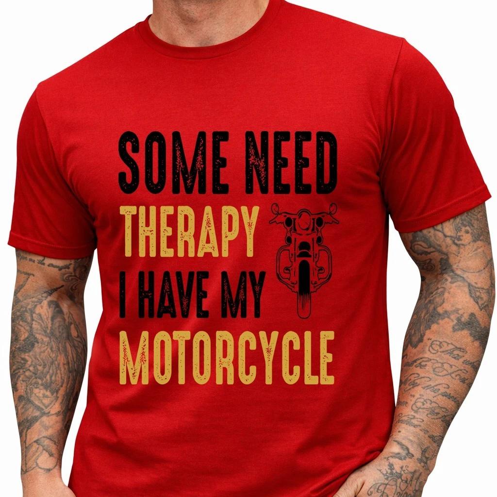 Motorcycle Therapy T Shirt Funny Biker Gift Dad Rider Slogan Graphic Tee Top XXL