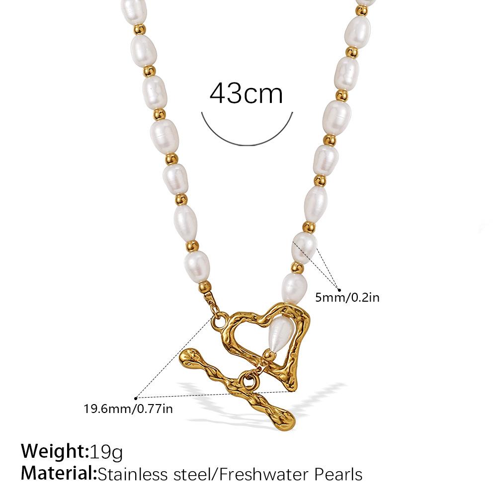 Stainless Steel Freshwater Pearl OT Buckle Necklace Bracelet Set Simple Gold Plated Necklace Bracelet