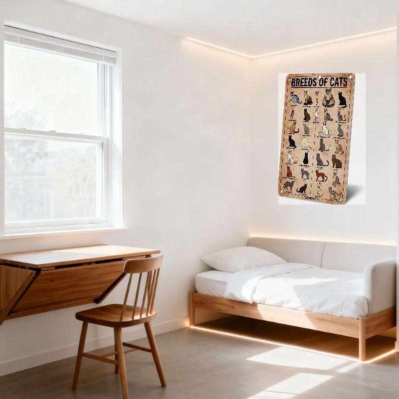 Vintage Breeds of Cats Tin Sign Metal Poster 24 Cat Breeds Illustrations Retro Wall Decor for Home Bar Pub Decorative Sign with