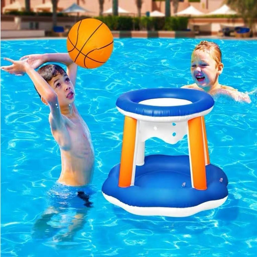Aufblasbares Pool-Volleyballnetz-Set mit Basketballkorb, Volleyballnetz & Basketballkorb, 2-in-1 schwimmende Wasserspiele für Erwachsene, Wassersport im Hinterhof