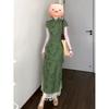 Beautiful and thin, new Chinese style, improved cheongsam, short-sleeved green dress, women's spring body is beautiful, waist