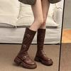 Leather Platform Boots Women's Knee Boots 2025 Autumn and Winter New Belt Buckle Small Tall Knight Boots