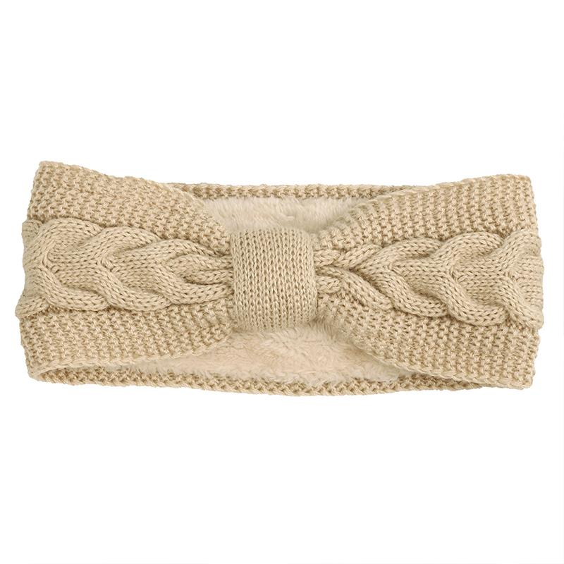 New Autumn Winter Keep Warm Headband Velvet Yarn Headband, Bow Headband Knitted Hair Accessories Fashion Beige Headband
