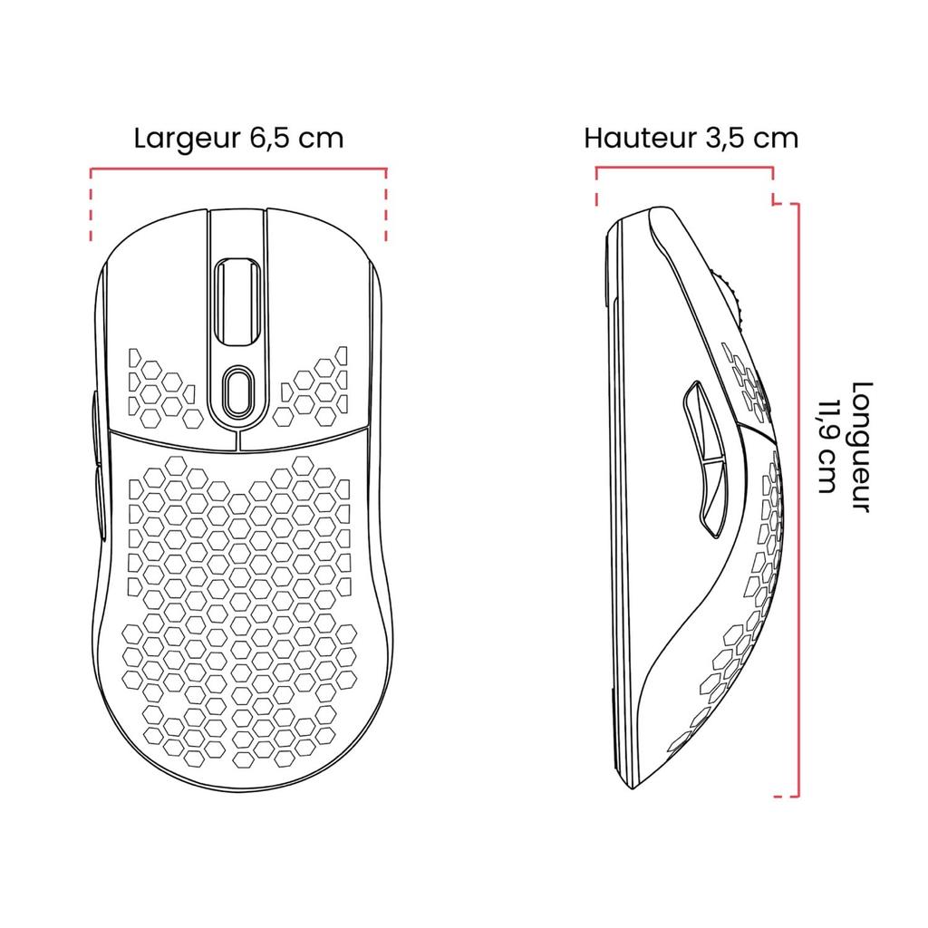 Arozzi Favo Grau Gaming Waben 7 RGB Maus, Leichtgewicht, Design, Tasten, Beleuchtung, AZ-FAVO-BKGY (grau)