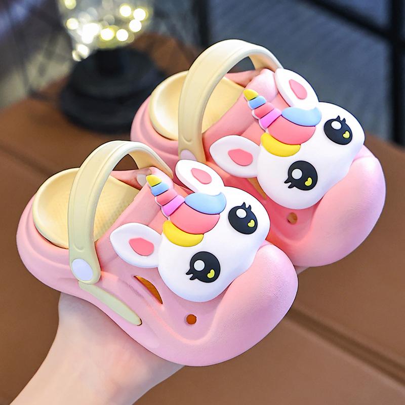 

Summer children s clogs for girls, cute unicorn design, indoor soft-soled non-slip closed-toe outdoor sandals 20-21Code（Inner Length1 розовый