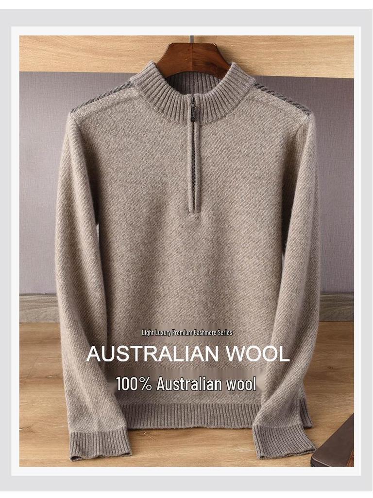 Men's Spring & Autumn Half-High Neck Zip Sweater - Casual, Versatile, Solid Color Pullover