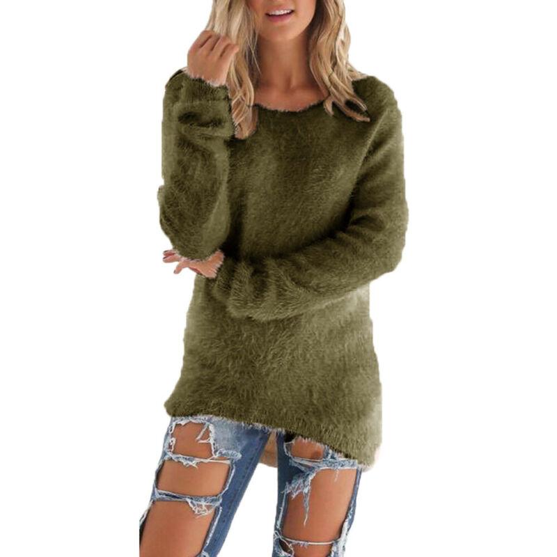 Autumn Winter Women Plush Sweater Casual Loose Long Sleeve O Neck Tops Solid Color Pullover Shirts
