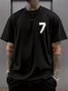 Edgy Brushstroke "7" Number Tee with Minimalist "Have A Good Day" Patch Print Men's T-shirt Summer Streetwear