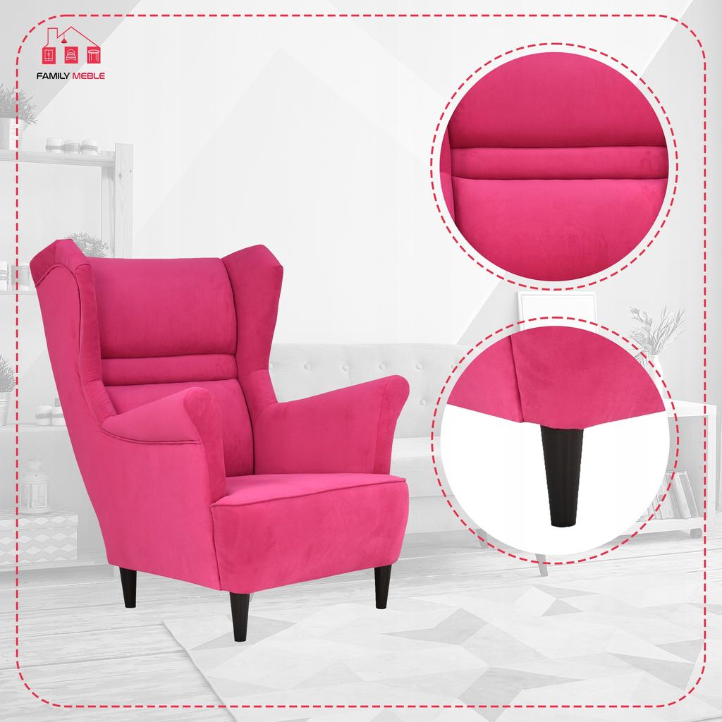 Zoja Scandinavian Family Furniture Wing Chair Fuchsia Magenta Pink Comfortable