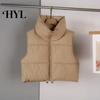 Cotton Waistcoat Winter Women Vest Coat Stand Collar Neck Protection Thickened Padded Zipper Closure Cold Weather Cardigan Sleeveless Solid