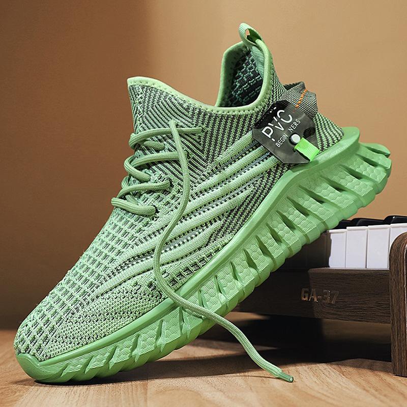 

New Shoes for Men Casual Sport Shoes Spring Breathable Mesh Sneaker Comfortable Lace-up Trainers 44 зелёный
