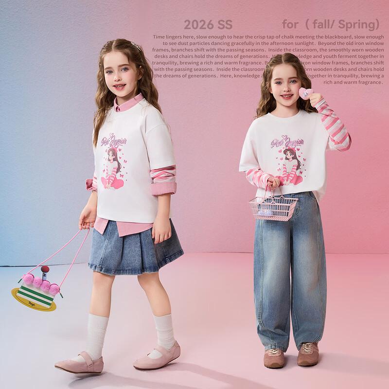 ASK JUNIOR Girls Faux Two-Piece Colorblock Long Sleeve T-Shirt 150