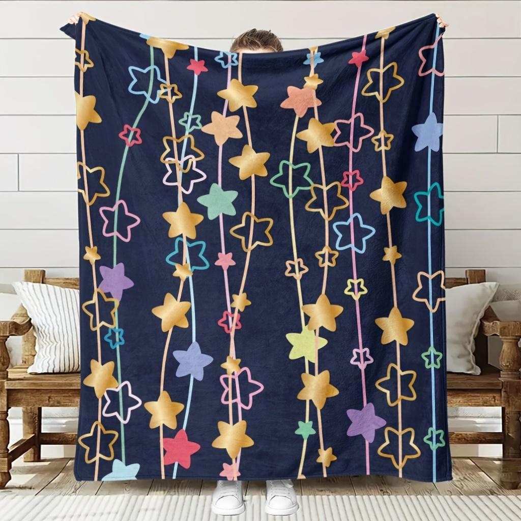 1pc Starry Night Floral Print Flannel Blanket-Soft, HD Digital Print, Polyester, Four Seasons Comfortable Blanket 130x150cm51x59in