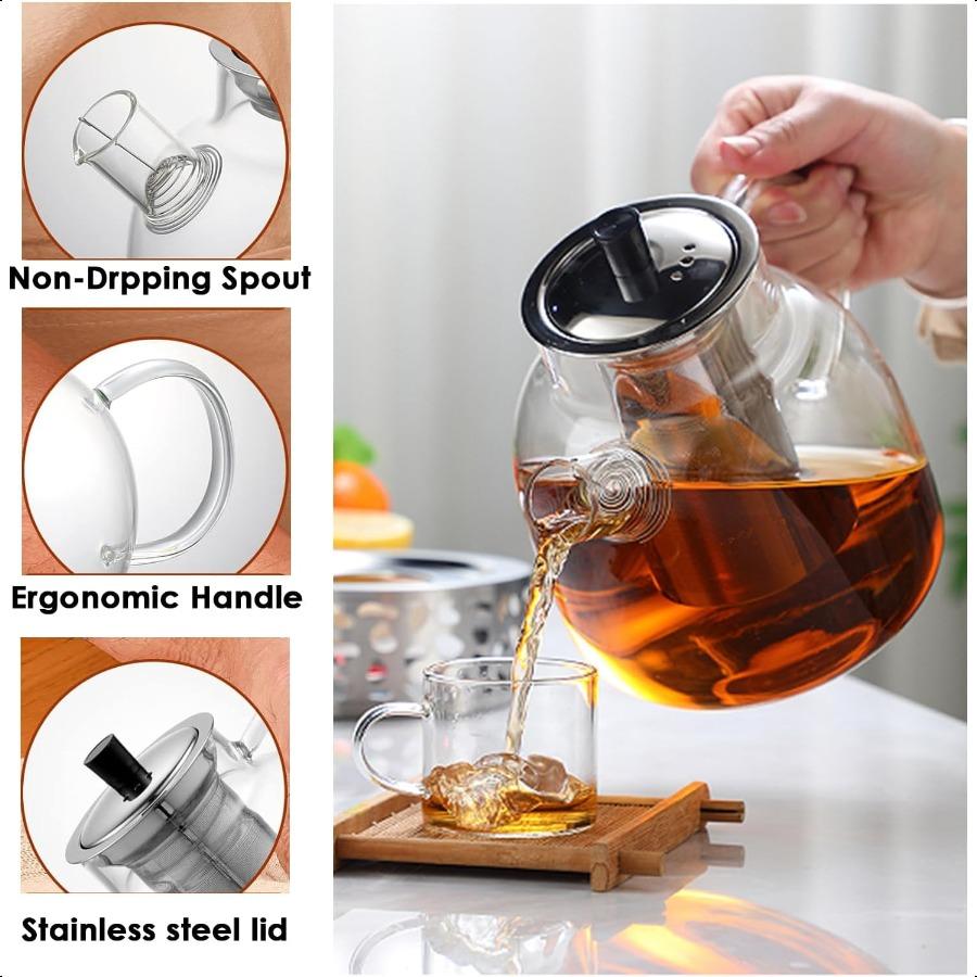 Glass Teapot with Infuser for Loose Leaf Tea Stovetop Safe Glass Tea Kettle 1000ML