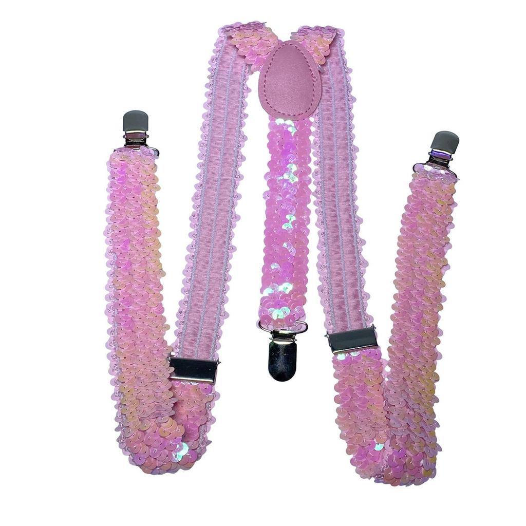 Unisex Sequin Y Back Suspenders 3 Clips Adjustable Elastic Braces