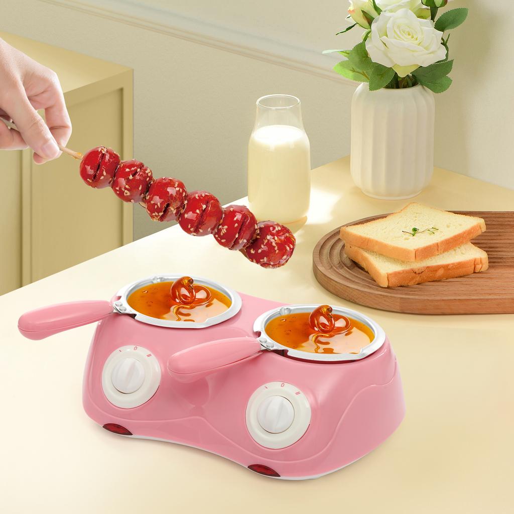 Pink Chocolate Melting 2 Pot,110V Tabletop 27*19.5*8cm Chocolate Melting Pot with Molds and Forks 2 Gears for Home Kitchens