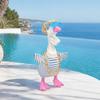 Porch Goose Costumes for 7 Inch Goose Statue, Striped Sweater Straw Hat Sunglasses Chain Set, Easy To Wear Soft Fabric Outdoor Decor Accessories