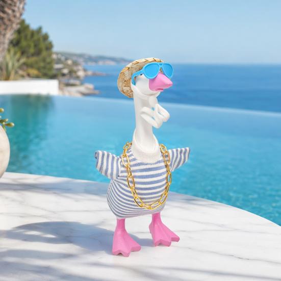 Porch Goose Costumes for 7 Inch Goose Statue, Striped Sweater Straw Hat Sunglasses Chain Set, Easy To Wear Soft Fabric Outdoor Decor Accessories