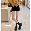 Heavy 6cm Shrink Horse Leather Elastic Band Thick Bottom Heel Short Shoes Chelsea Boots Women