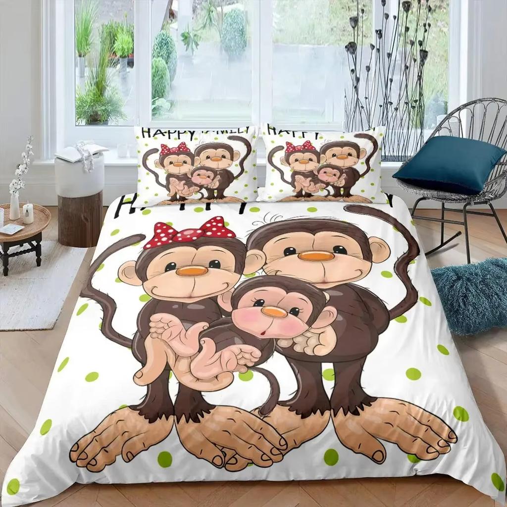 Monkey Duvet Cover Set Cute Monkey Around The Tree Print Bedding Cartoon Animal Comforter Cover  Kid And Teen Room Duvet Covers