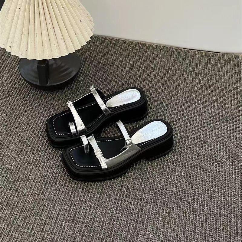 2025 summer new slippers muffin set toe muffin bottom Roman word cool slippers platform sandals