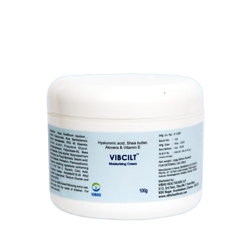 Vibcilt 100g Moisturising Cream with Hyaluronic Acid, Shea Butter, Aloe Vera & Vitamin E | Intensive Hydration Face Moisturizer for Dry, Sensitive