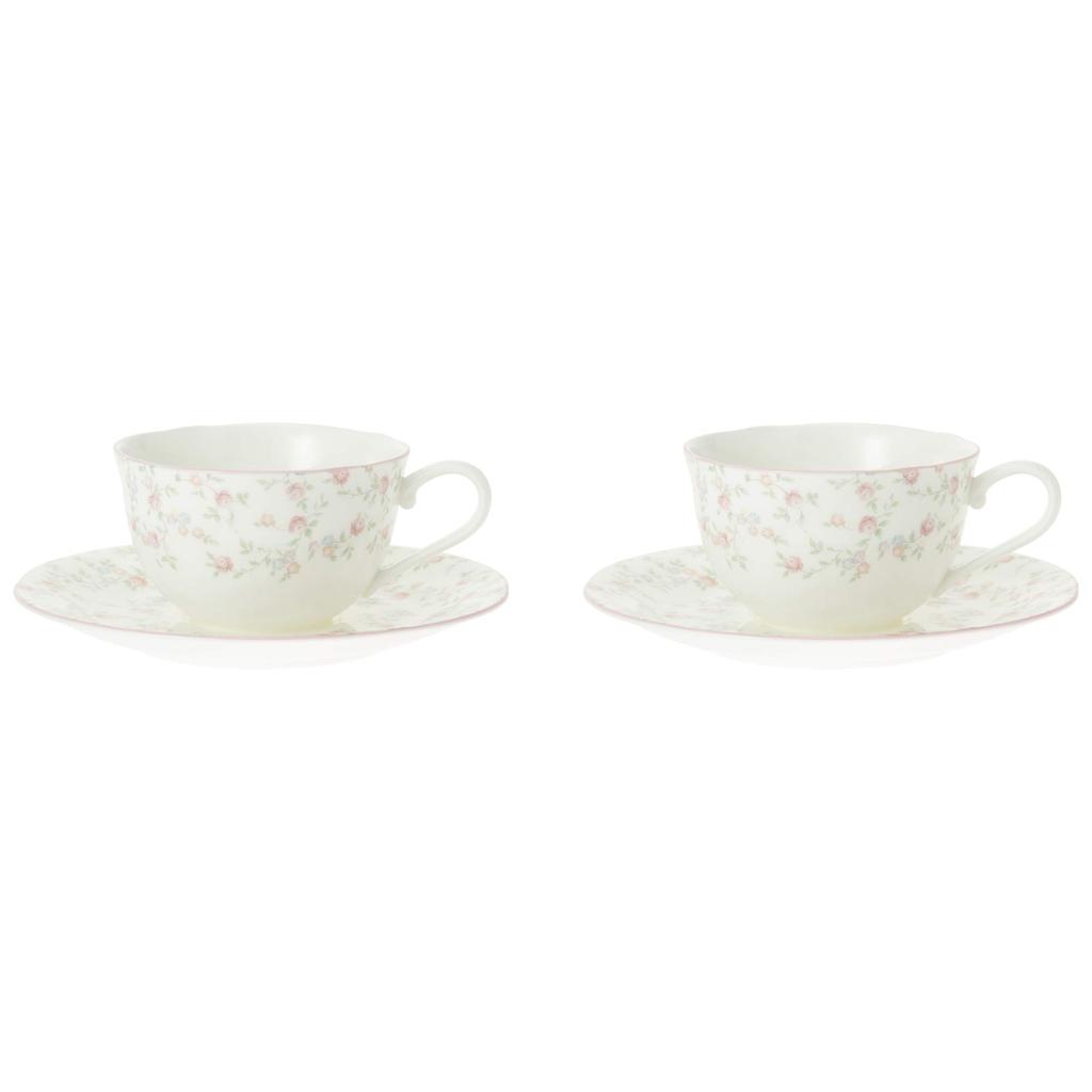 Noritake Tasse Untertasse 220cc Cutie Rose Mikrowellen Knochen Set von & (Paar Set) (Kaffee Tee) Design, Sicher, China, 2, P59387A/9940