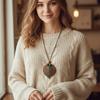 Colar com Pingente de Madeira Estilo Boho Folhas Vazadas Pingente para Roupa Corrente de Suéter Vintage Presentes