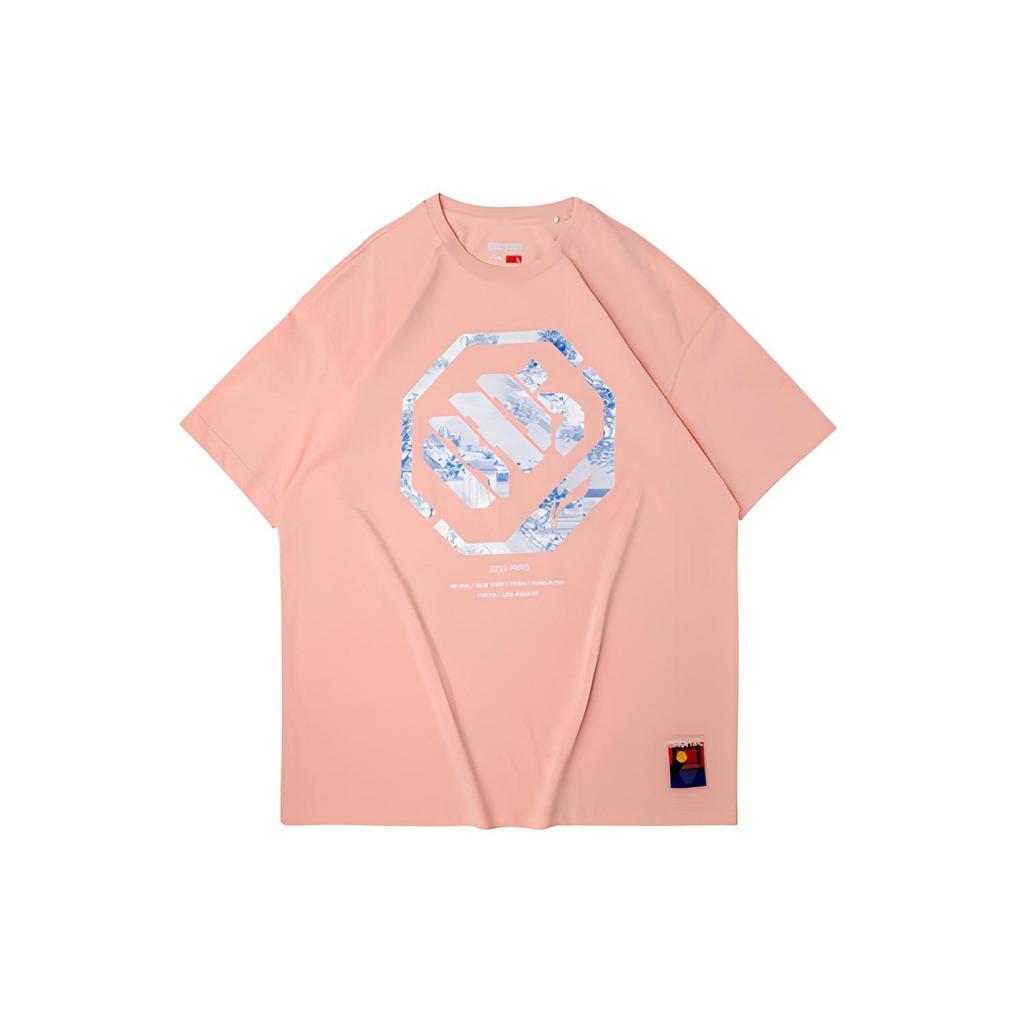 Li Ning T Shirts Men's Orange Pink Crew Neck Moderate Straight Fit AHSQ091-2