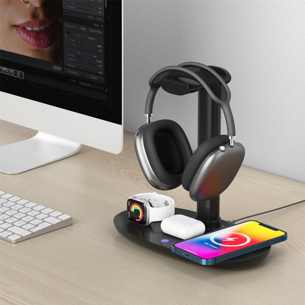 Încărcător Wireless 4 în 1 15W Tip C Pentru Desktop Stație Dock de Încărcare Qi Cu Suport pentru Căști de Gaming Pentru Iphone/Airpods Pro/Iwatch 7 6