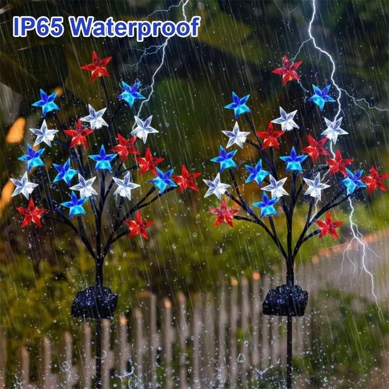 Red White Blue Solar Star Stake Lights Outdoor Waterproof LED Lawn Lamp for Yard Garden Patio Path Home Decorative Lighting