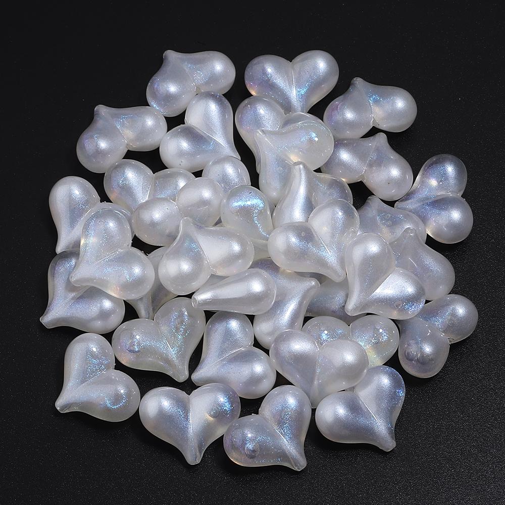 

5pcs/lot Colorful Glitter Heart Shape Beads Big Hole Loose Spacer Acrylic Beads For DIY Charms Bracelet Phone Chains Accessories білий