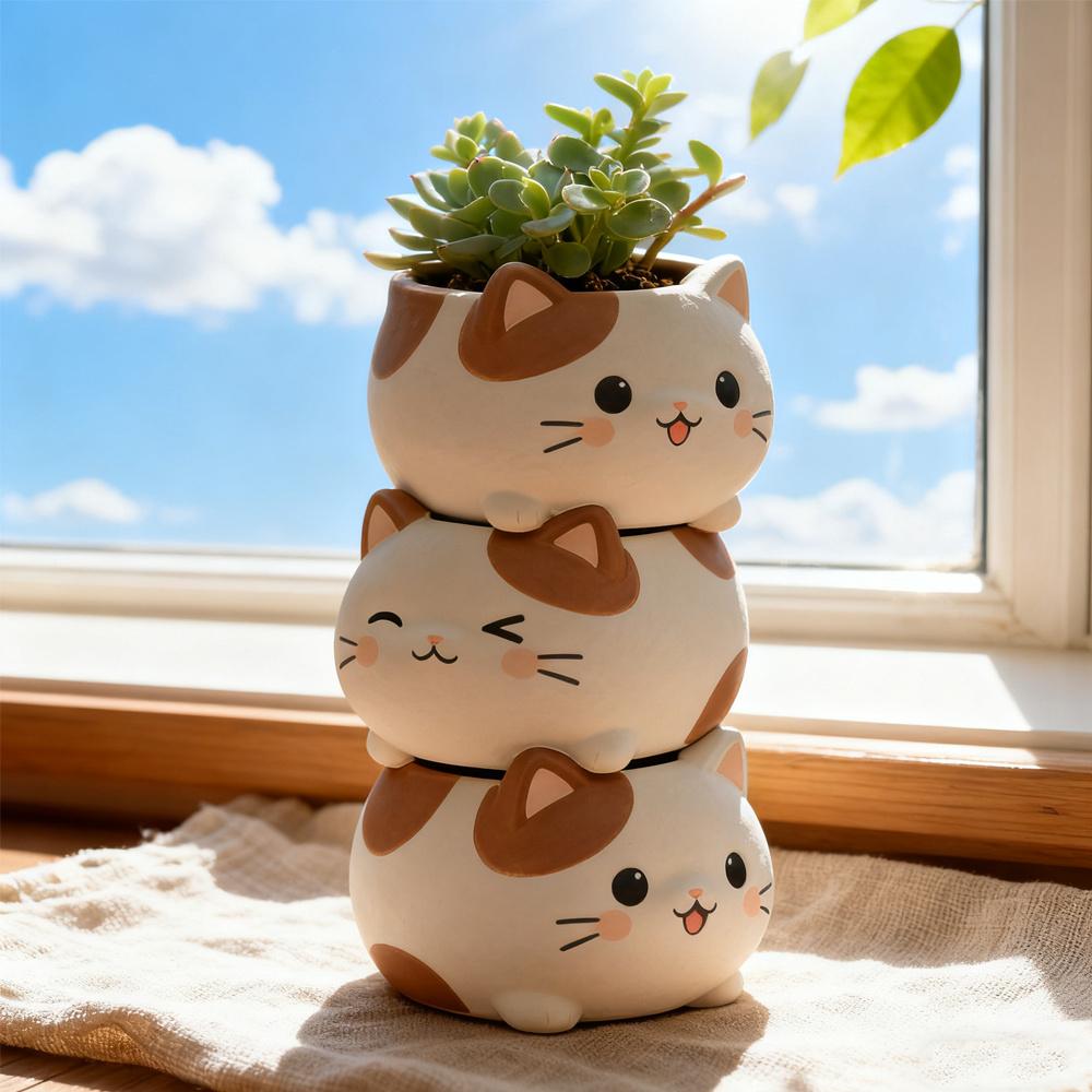 3D stacked cat flower pot silicone mold, works for resin, plaster and clay. Great for succulent planters, desk decor and handmade gifts.