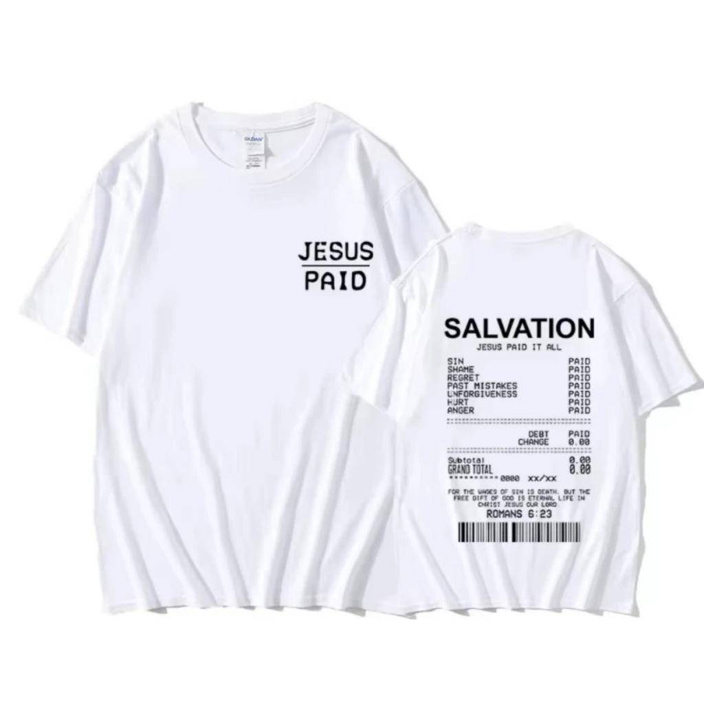 Christian Salvation Jesus Paid It All Graphic Tshirt Men's Women's Fashion Oversized Short Sleeve Unisex Hip Hop Vintage T-shirt