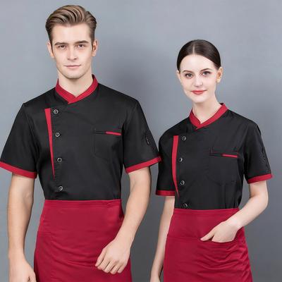 Kuchařská uniforma Čínský stojáček Krátký rukáv Unisex Kuchařské topy s praktickým zapínáním na knoflíky Barevně sladěná Funkční kapsa Kuchyně restaurace