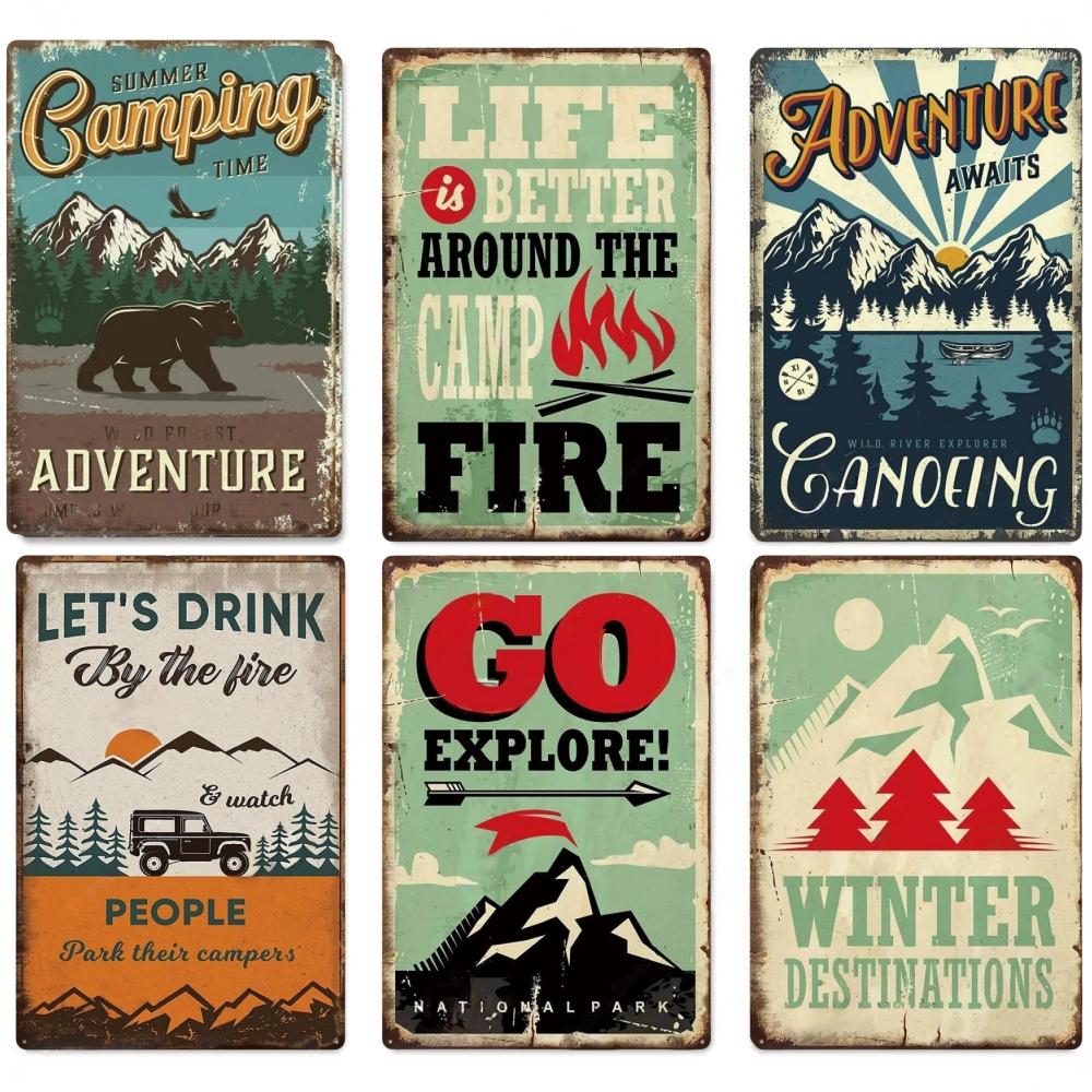 Camping Metal Posters Tin Sign Decor Vintage Plaque Metal Plate Retro Posters Wall Art Decor for Trip