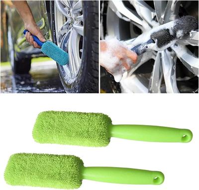 Portable Microfiber Car Wheel Tire Rim Brush Auto Wheel Cleaning Tool Wash Towel with Plastic Handle Car Washing Accessories
