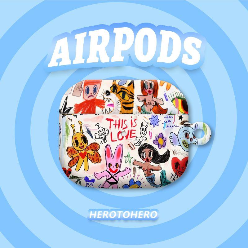 

to Airpods4 Generation Apple Earphone Case Airpodspro Second Generation/First Generation Protective Cover Feilin Glossy Hard Case Airpods3 Generation [Apple AirPods] EH5 graffiti illustration
