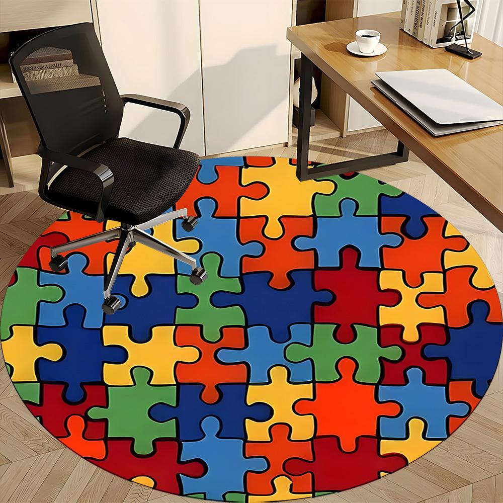 1pc Puzzle Pieces Chair Carpet for Office, Round Non Slip Durable Large Size Office Carpet, Suitable for Office