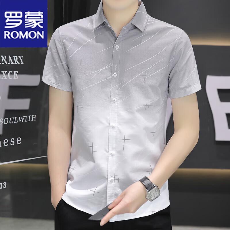 ROMON Men s Summer Gradient Print Short Sleeve Shirt 4XL