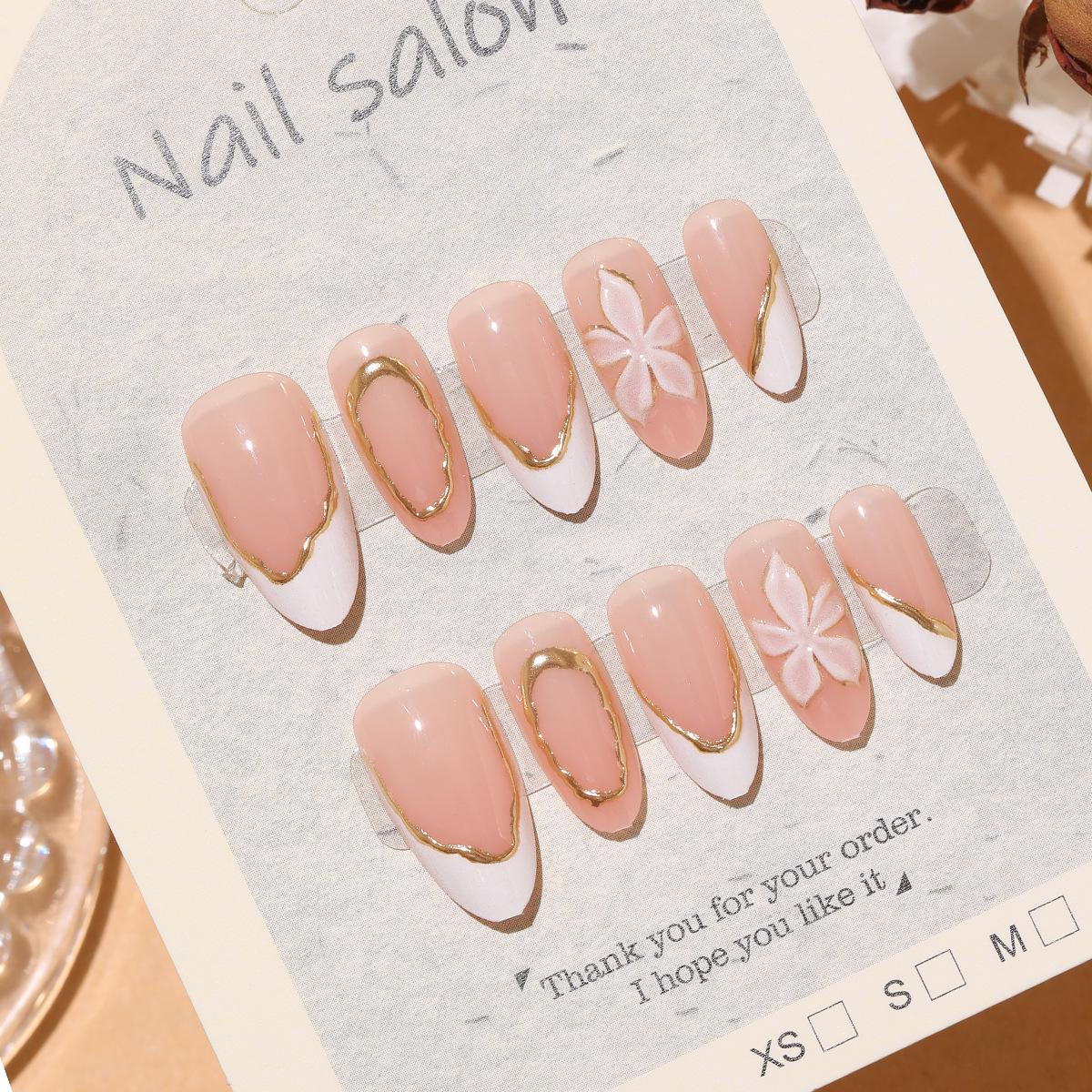 Transparent Moonlight 3D Embossed Flowers French Almond Cat Eye Nail Stickers